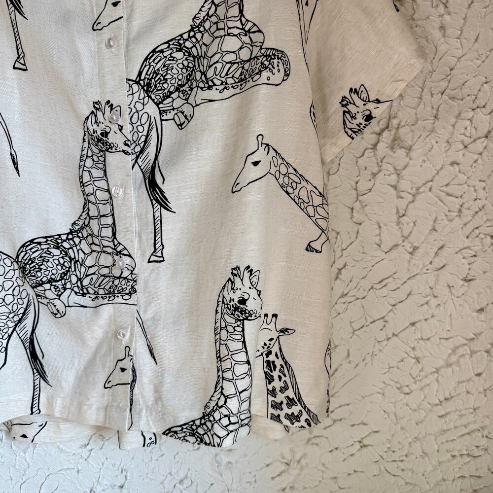 Jane Delancey Giraffe Print Button Up Shirt Linen Blend Safari Animal Print Top - Picture 4 of 10